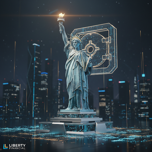 Stylized 3D render of the Statue of Liberty